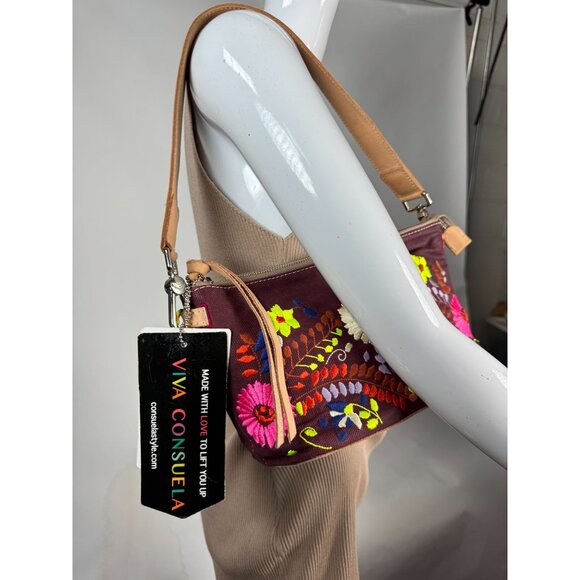 Consuela Vibrant Floral Embroidered Crossbody Bag With Leather Strap & Heart Pil - Picture 14 of 16